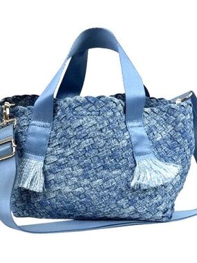 Ah dorned Blue Woven denim Shoulder Bag or small tote